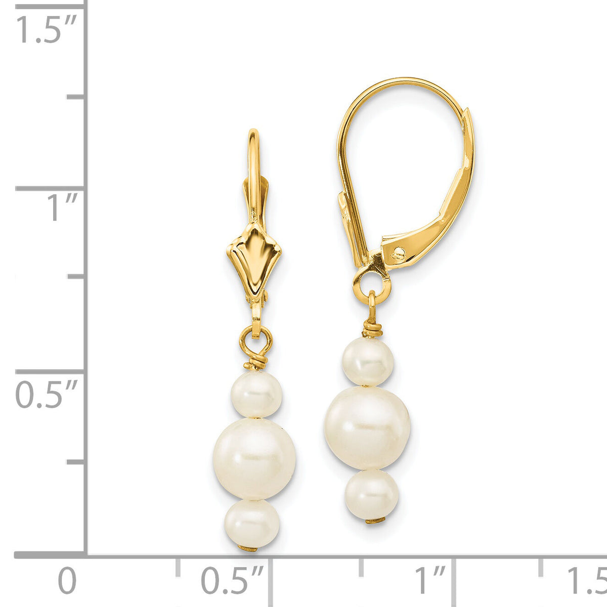 14K 3-3.5mm & 5-5.5mm Semi-Round FWC Pearl Leverback Dangle Earrings-XF436E