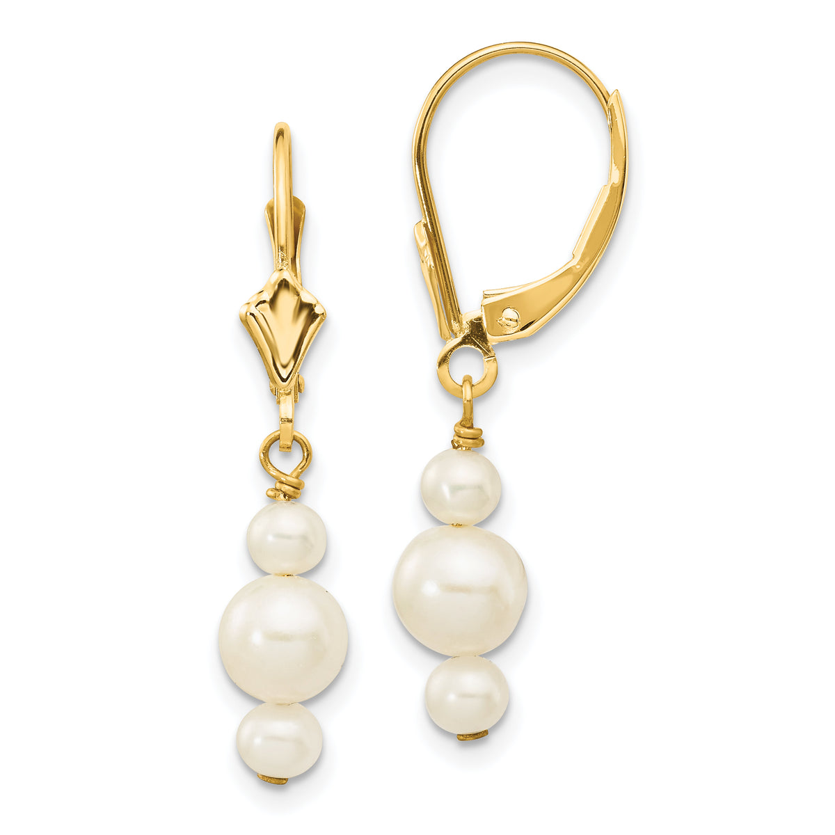 14K 3-3.5mm & 5-5.5mm Semi-Round FWC Pearl Leverback Dangle Earrings-XF436E