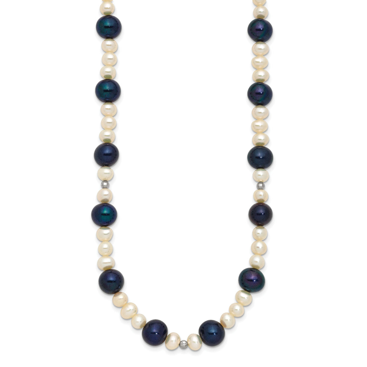 14K WG Black and White Semi-round Freshwater Cultured Mirror Bead Necklace-XF437-18