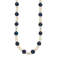 14K WG Black and White Semi-round Freshwater Cultured Mirror Bead Necklace-XF437-18