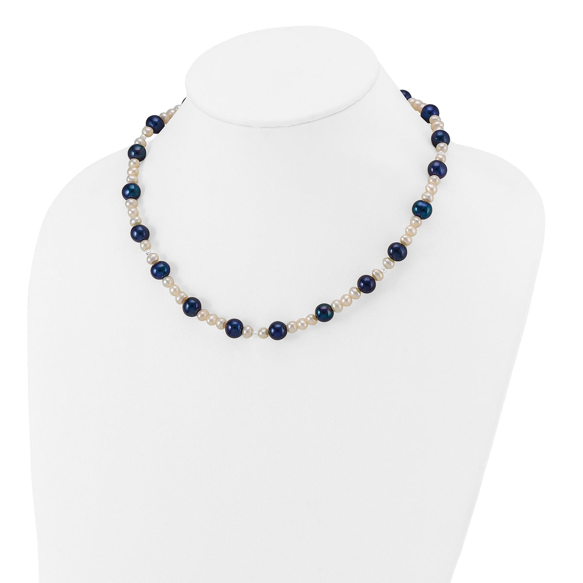 14K WG Black and White Semi-round Freshwater Cultured Mirror Bead Necklace-XF437-18