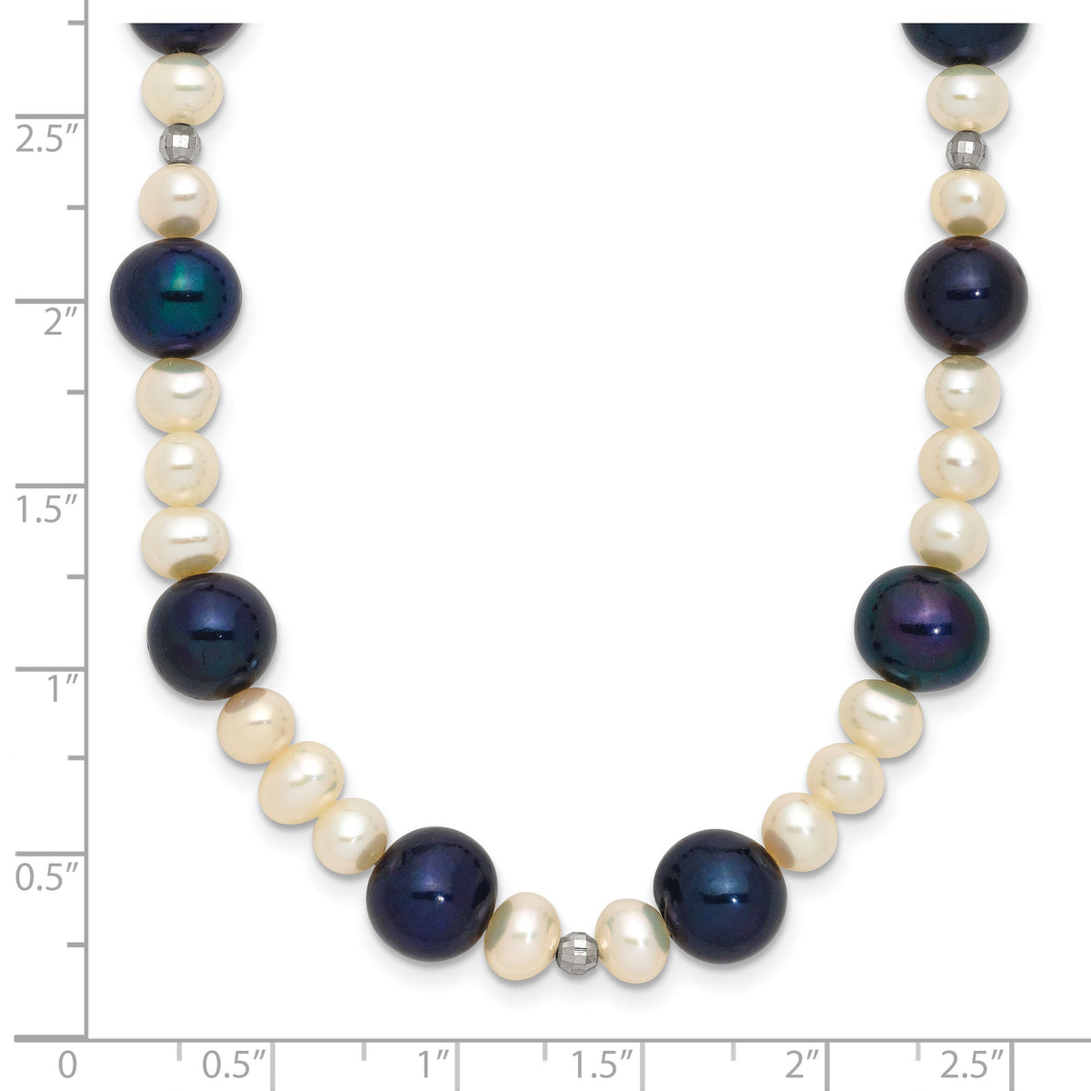 14K WG Black and White Semi-round Freshwater Cultured Mirror Bead Necklace-XF437-18