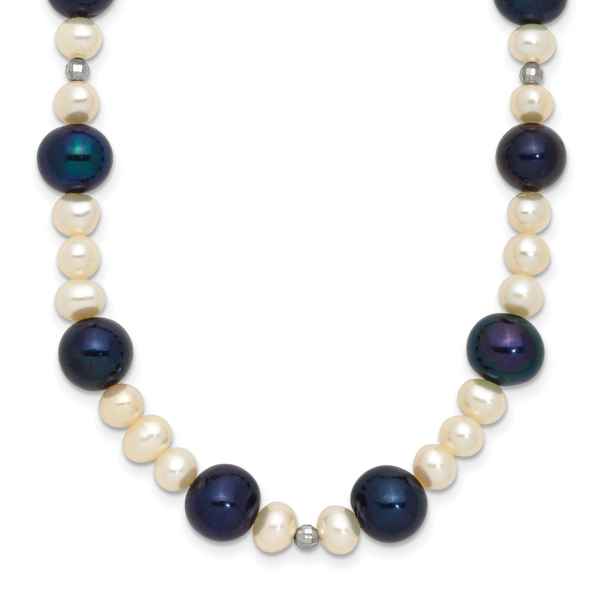 14K WG Black and White Semi-round Freshwater Cultured Mirror Bead Necklace-XF437-18