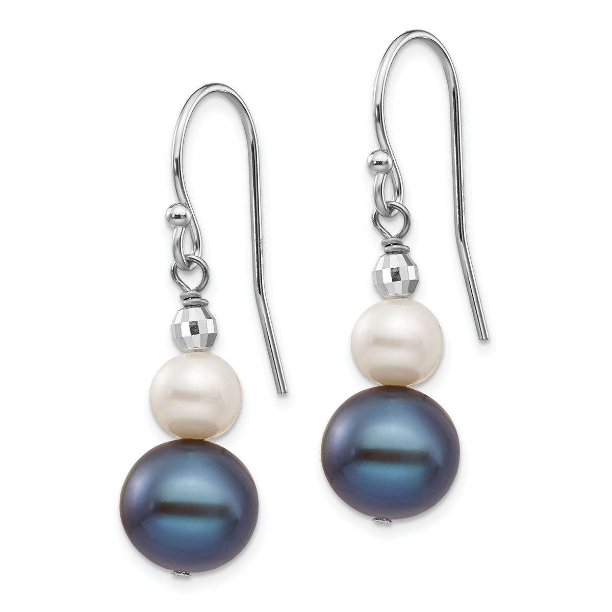 14K White Gold 6-9mm Semi-round FWC Pearl Graduated Dangle Earrings-XF438E