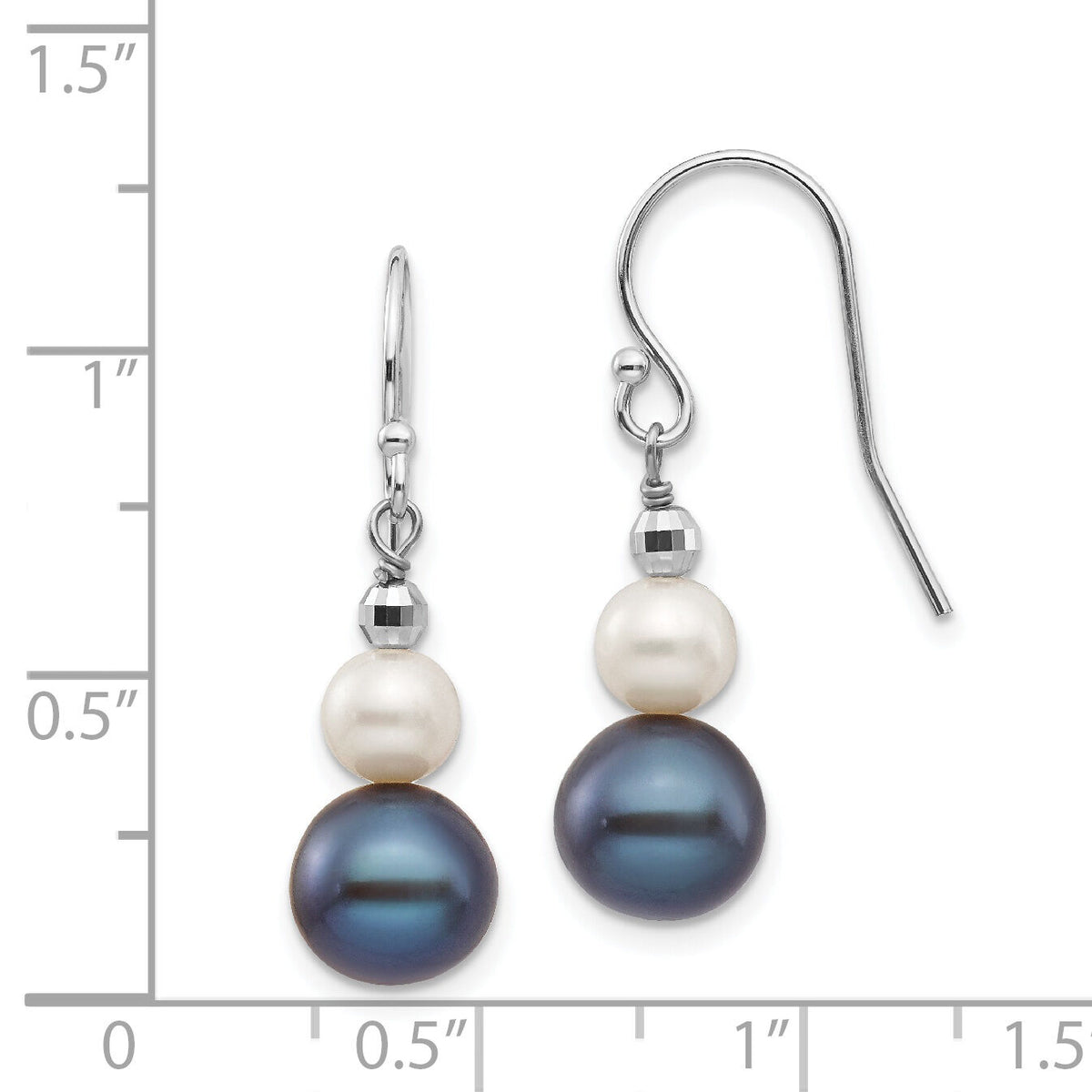 14K White Gold 6-9mm Semi-round FWC Pearl Graduated Dangle Earrings-XF438E