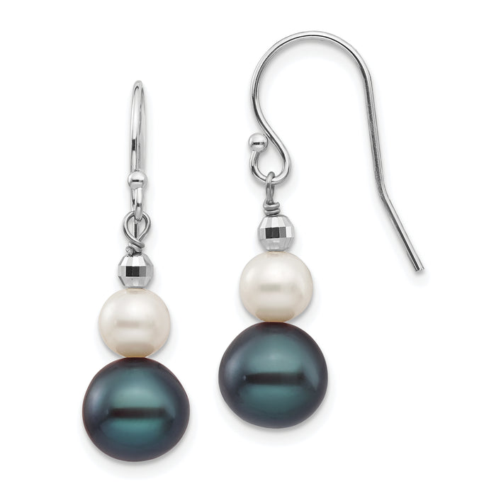 14K White Gold 6-9mm Semi-round FWC Pearl Graduated Dangle Earrings-XF438E