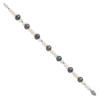 14K WG Black and White Semi-round Freshwater Cultured Mirror Bead Bracelet-XF439-7.5