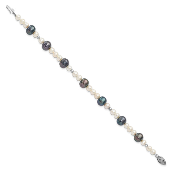 14K WG Black and White Semi-round Freshwater Cultured Mirror Bead Bracelet-XF439-7.5