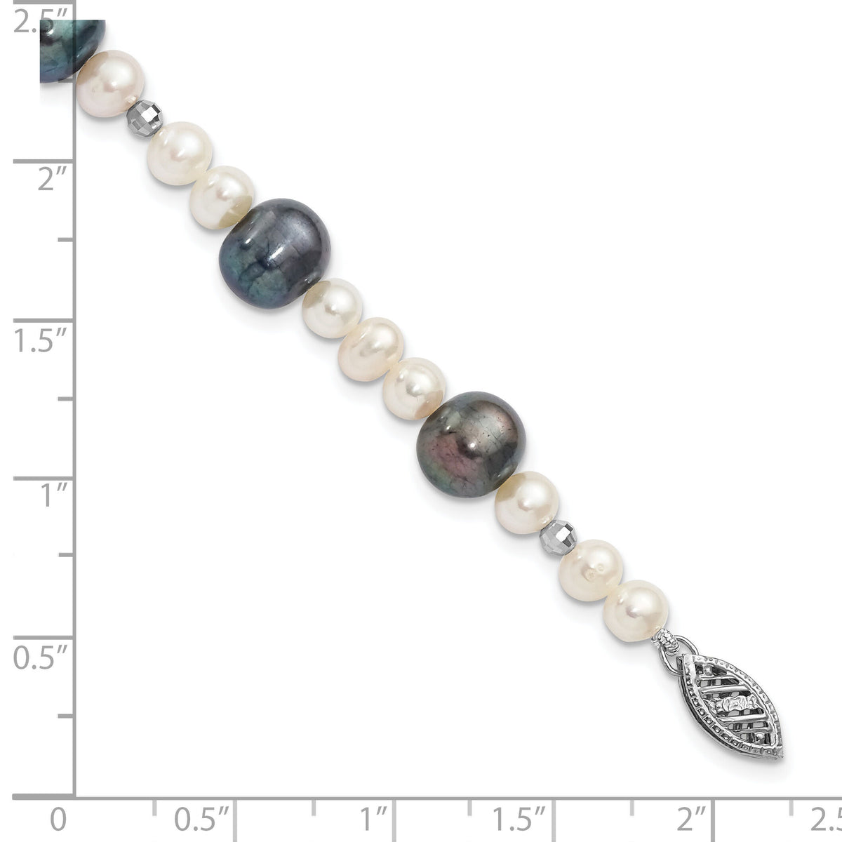 14K WG Black and White Semi-round Freshwater Cultured Mirror Bead Bracelet-XF439-7.5