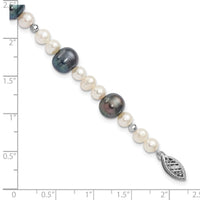 14K WG Black and White Semi-round Freshwater Cultured Mirror Bead Bracelet-XF439-7.5