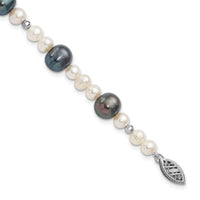 14K WG Black and White Semi-round Freshwater Cultured Mirror Bead Bracelet-XF439-7.5