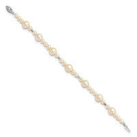 14K WG 5-9mm White Near Round Freshwater Cultured Pearl Bead Bracelet-XF440-7.5