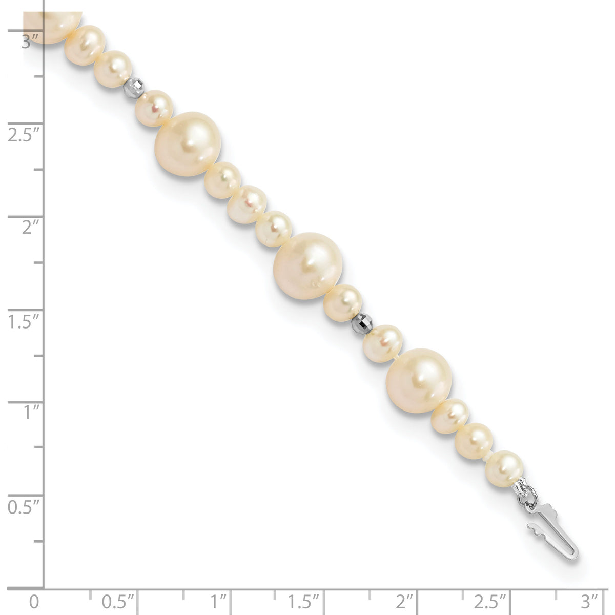 14K WG 5-9mm White Near Round Freshwater Cultured Pearl Bead Bracelet-XF440-7.5