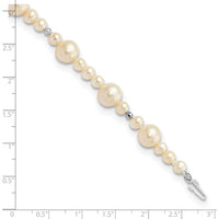 14K WG 5-9mm White Near Round Freshwater Cultured Pearl Bead Bracelet-XF440-7.5