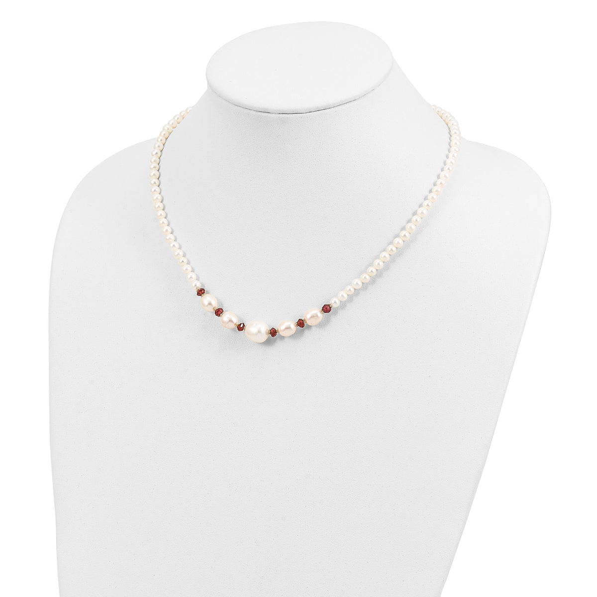 14K White Freshwater Cultured Pearl Faceted 4.0 Garnet Bead Necklace-XF443-18