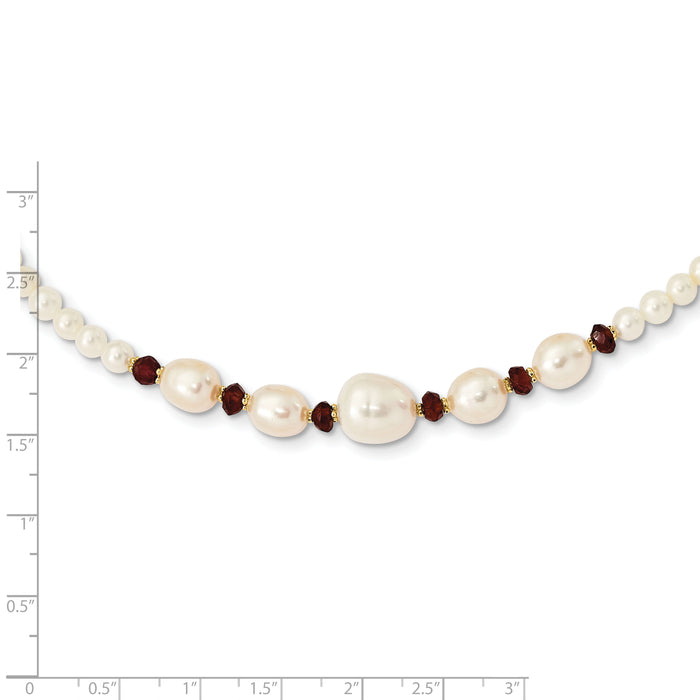 14K White Freshwater Cultured Pearl Faceted 4.0 Garnet Bead Necklace-XF443-18