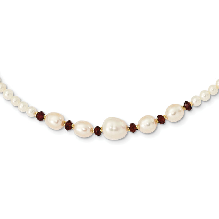 14K White Freshwater Cultured Pearl Faceted 4.0 Garnet Bead Necklace-XF443-18