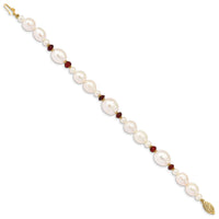 14K White Freshwater Cultured Pearl Faceted 4.0 Garnet Bead Bracelet-XF444-7.25