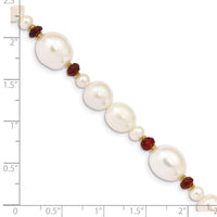 14K White Freshwater Cultured Pearl Faceted 4.0 Garnet Bead Bracelet-XF444-7.25