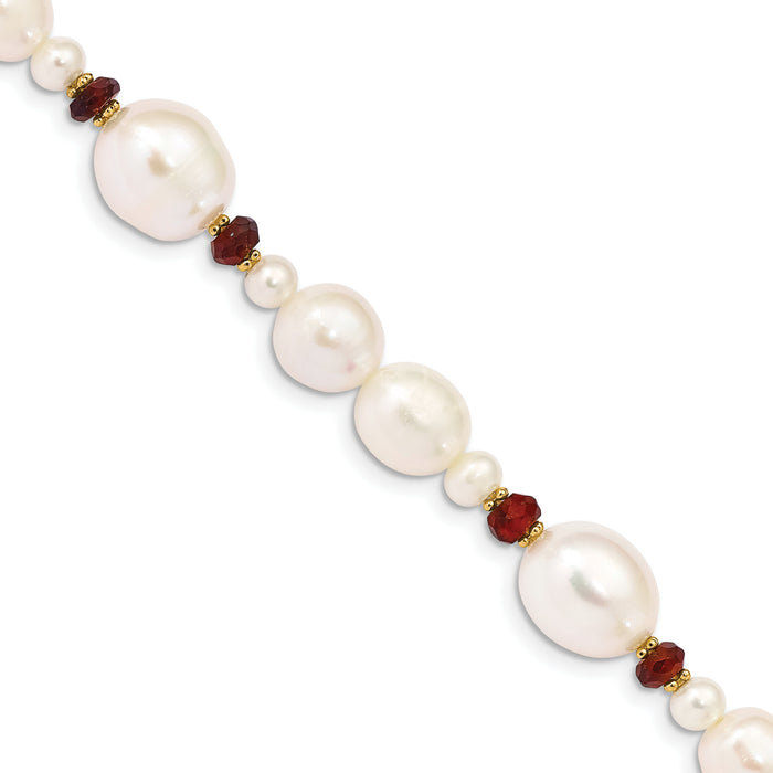 14K White Freshwater Cultured Pearl Faceted 4.0 Garnet Bead Bracelet-XF444-7.25