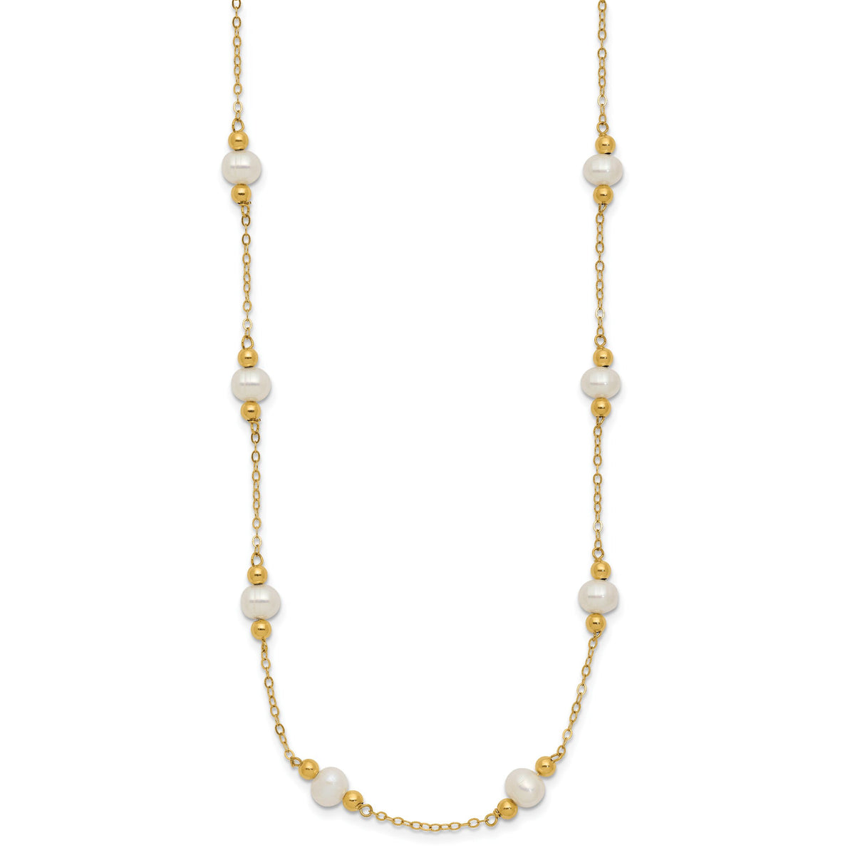 14K 5-6mm White Near Round FW Cultured Pearl Bead 12-station Necklace-XF445-18