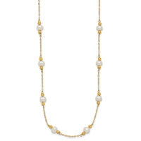 14K 5-6mm White Near Round FW Cultured Pearl Bead 12-station Necklace-XF445-18