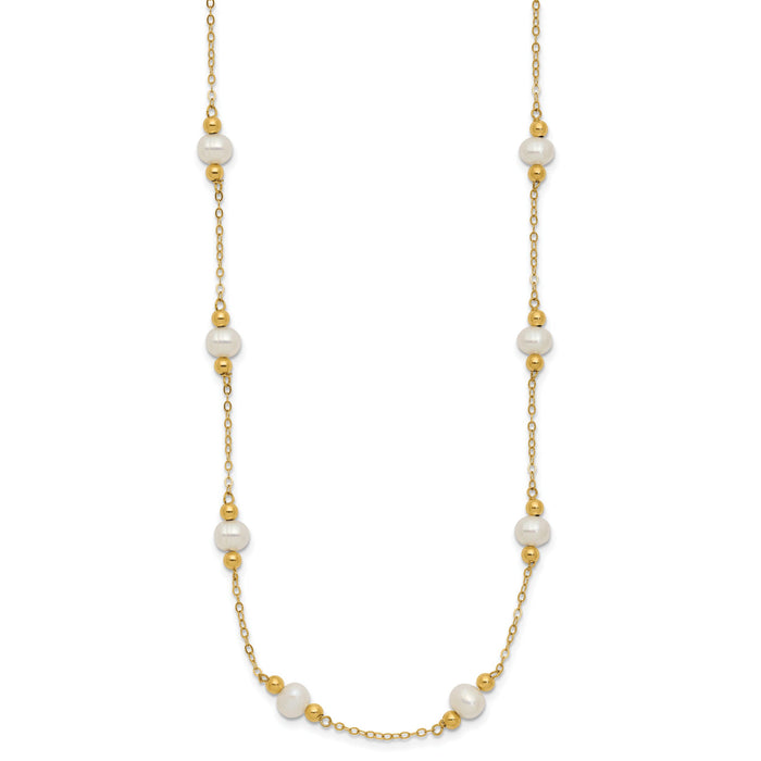 14K 5-6mm White Near Round FW Cultured Pearl Bead 12-station Necklace-XF445-18