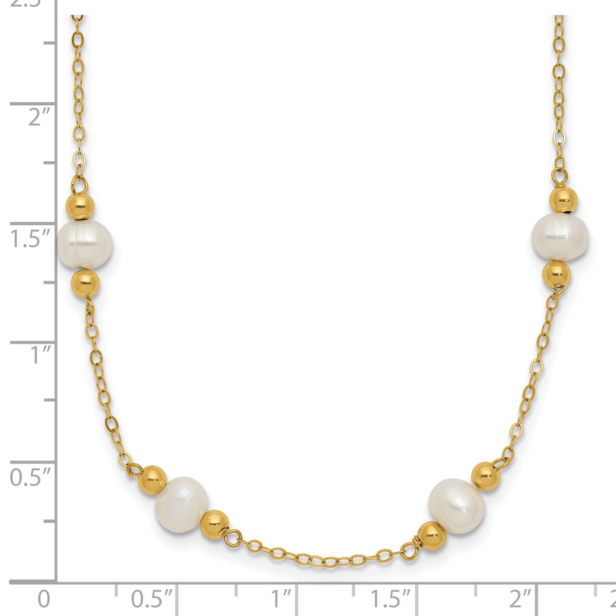 14K 5-6mm White Near Round FW Cultured Pearl Bead 12-station Necklace-XF445-18