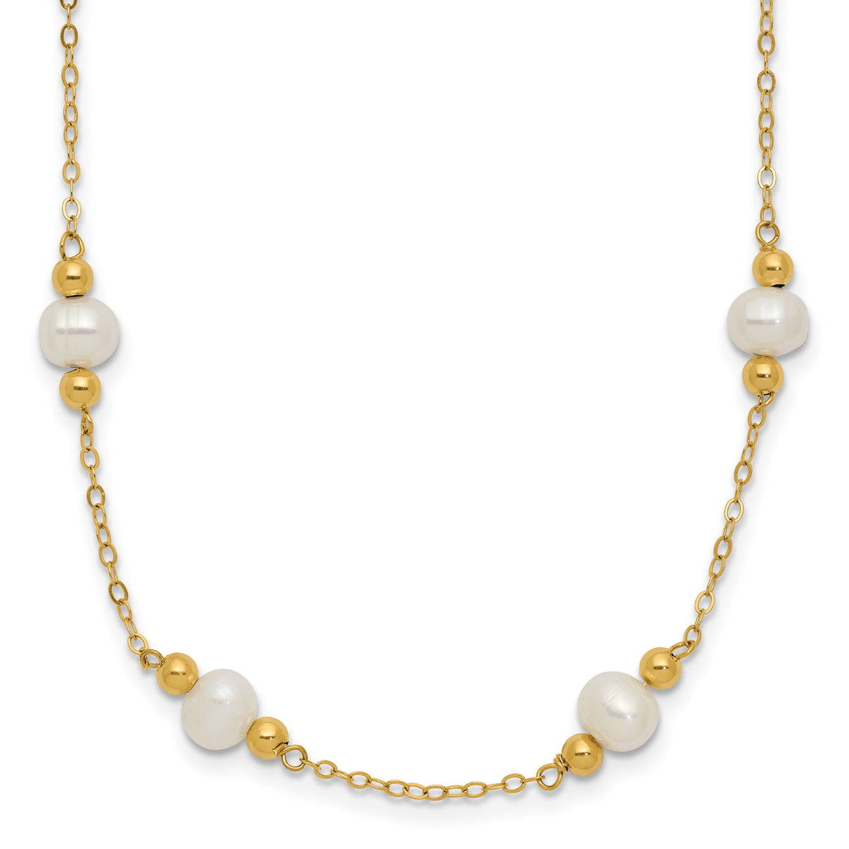 14K 5-6mm White Near Round FW Cultured Pearl Bead 12-station Necklace-XF445-18