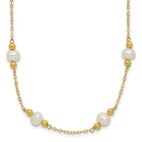 14K 5-6mm White Near Round FW Cultured Pearl Bead 12-station Necklace-XF445-18