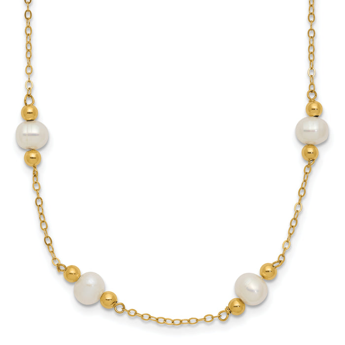 14K 5-6mm White Near Round FW Cultured Pearl Bead 12-station Necklace-XF445-18