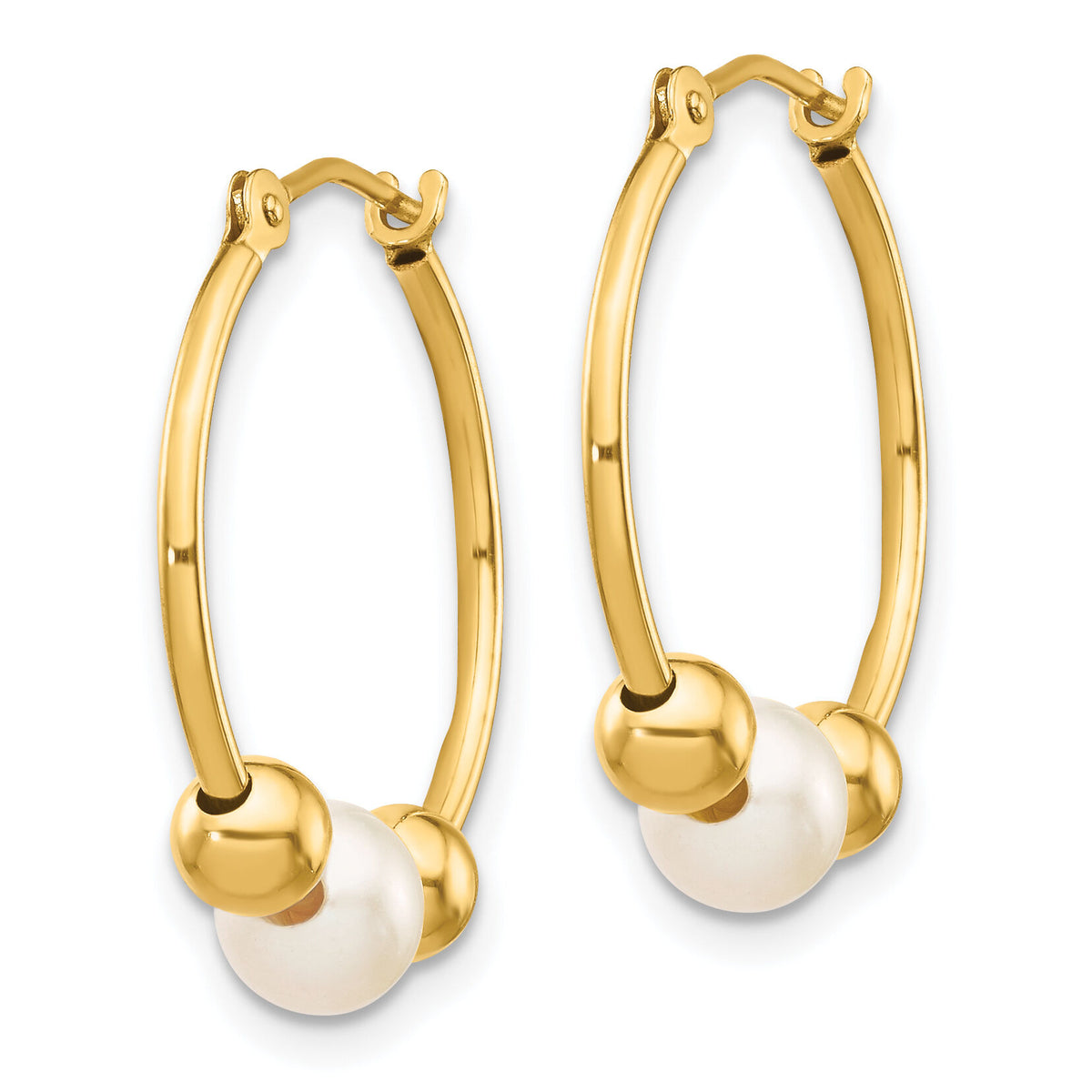 14K 5-6mm White Semi-round Freshwater Cultured Pearl Polished Hoop Earring-XF446E