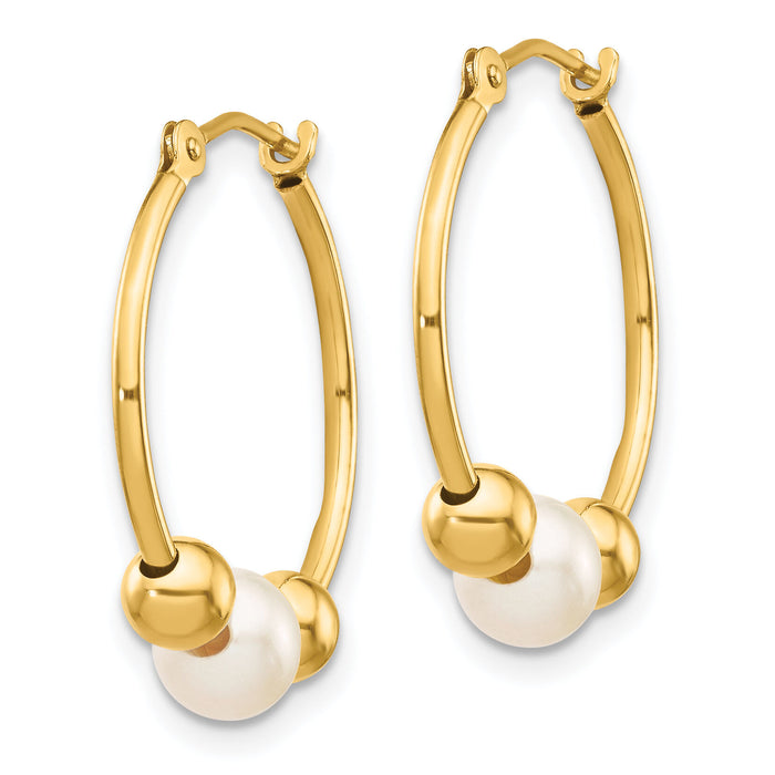 14K 5-6mm White Semi-round Freshwater Cultured Pearl Polished Hoop Earring-XF446E