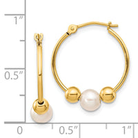 14K 5-6mm White Semi-round Freshwater Cultured Pearl Polished Hoop Earring-XF446E