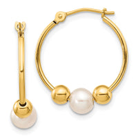 14K 5-6mm White Semi-round Freshwater Cultured Pearl Polished Hoop Earring-XF446E
