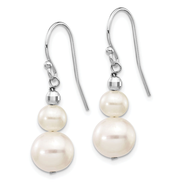 14K White Gold 6-9mm Semi-round FWC Pearl Graduated Dangle Earrings-XF447E