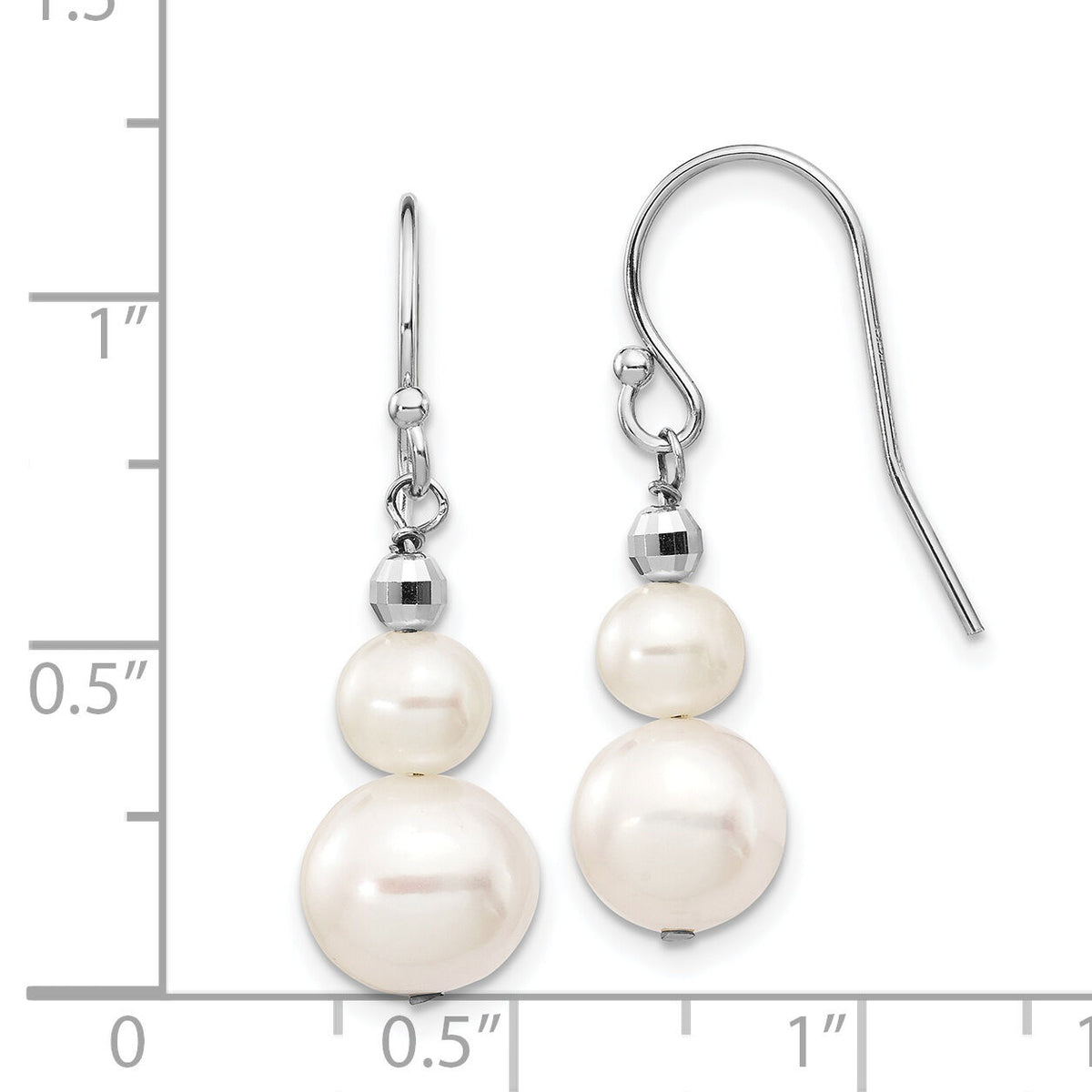 14K White Gold 6-9mm Semi-round FWC Pearl Graduated Dangle Earrings-XF447E
