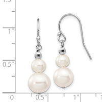 14K White Gold 6-9mm Semi-round FWC Pearl Graduated Dangle Earrings-XF447E