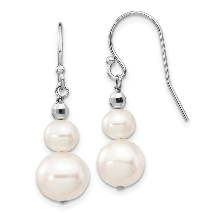 14K White Gold 6-9mm Semi-round FWC Pearl Graduated Dangle Earrings-XF447E