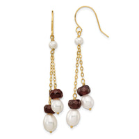 14K White Freshwater Cultured Pearl Garnet Double Chain Dangle Earrings-XF448E