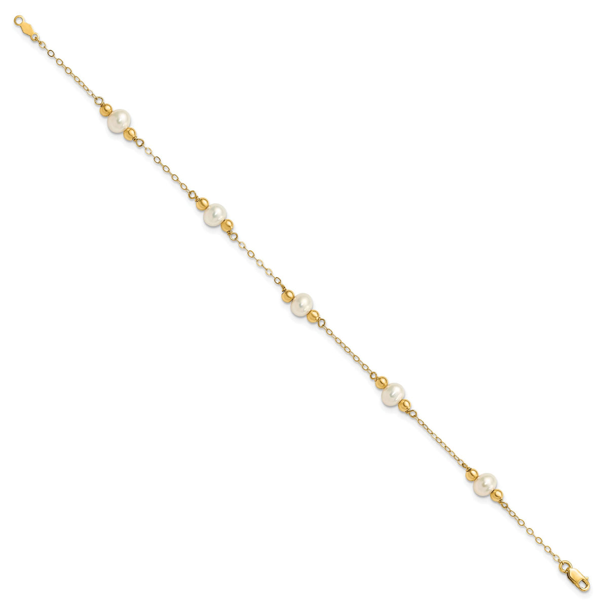 14K 5-6mm White Near Round FW Cultured Pearl Bead 5-station Bracelet-XF449-7.5