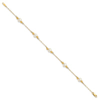 14K 5-6mm White Near Round FW Cultured Pearl Bead 5-station Bracelet-XF449-7.5