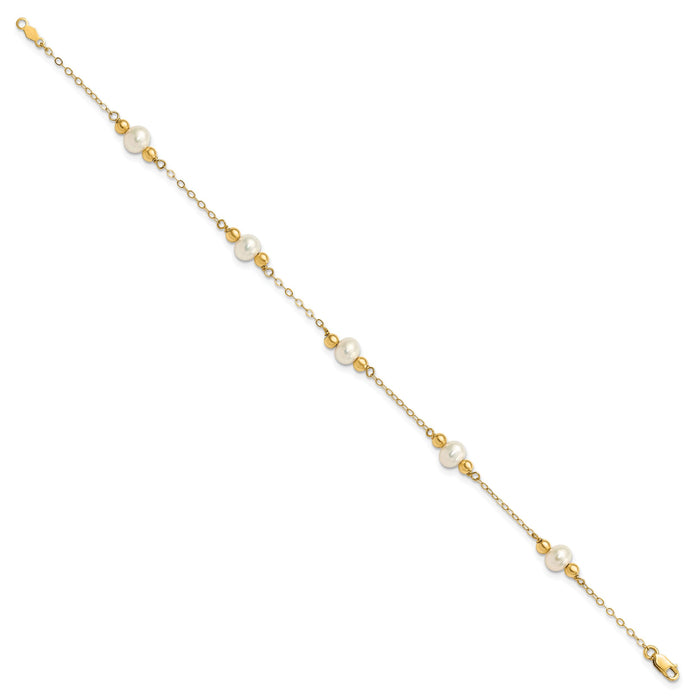 14K 5-6mm White Near Round FW Cultured Pearl Bead 5-station Bracelet-XF449-7.5