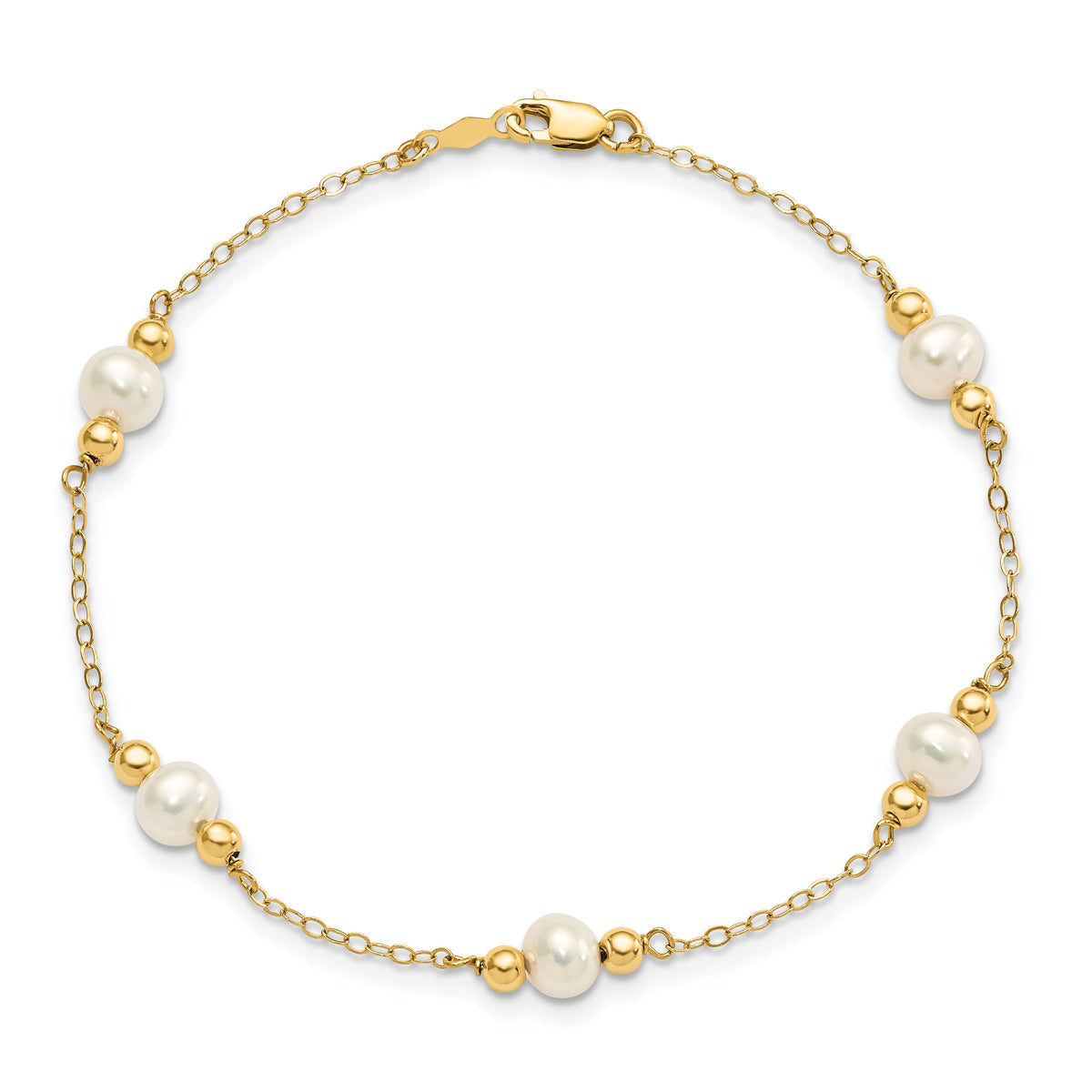 14K 5-6mm White Near Round FW Cultured Pearl Bead 5-station Bracelet-XF449-7.5