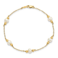 14K 5-6mm White Near Round FW Cultured Pearl Bead 5-station Bracelet-XF449-7.5
