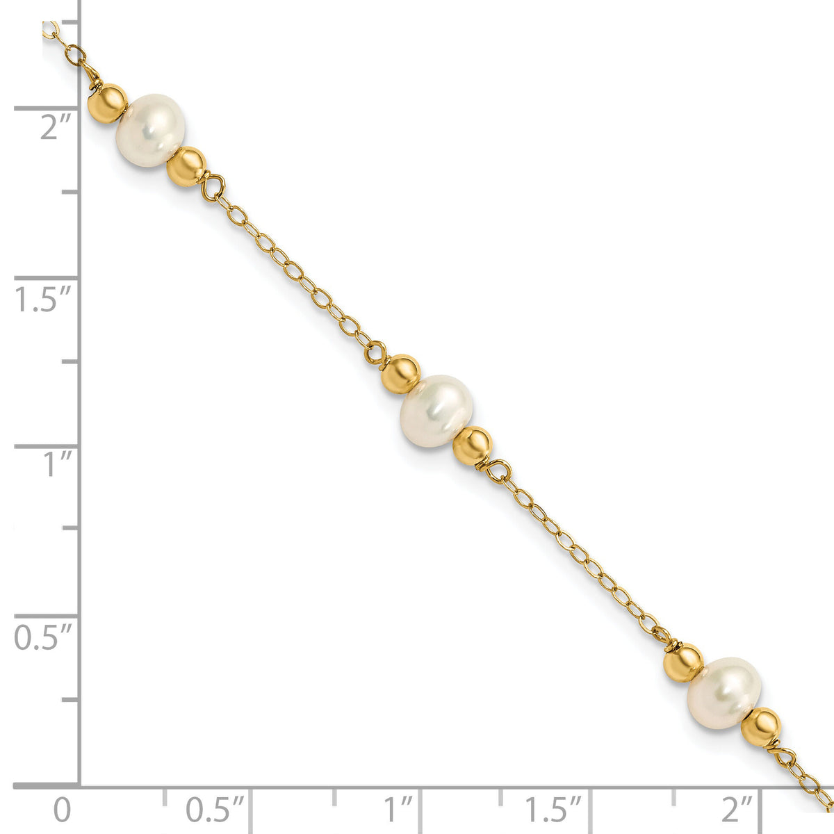14K 5-6mm White Near Round FW Cultured Pearl Bead 5-station Bracelet-XF449-7.5
