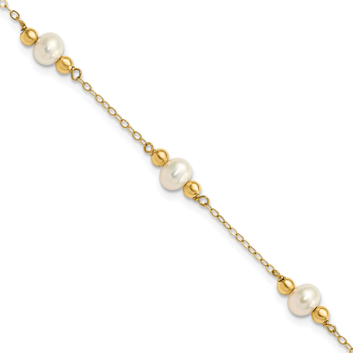 14K 5-6mm White Near Round FW Cultured Pearl Bead 5-station Bracelet-XF449-7.5
