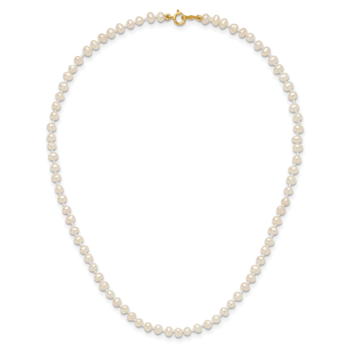 14k 3-4mm White Semi Round Freshwater Cultured Pearl Necklace-XF450-12