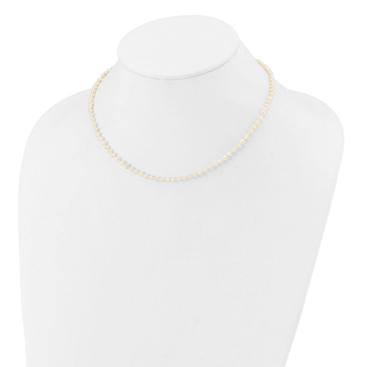 14k 3-4mm White Semi Round Freshwater Cultured Pearl Necklace-XF450-14