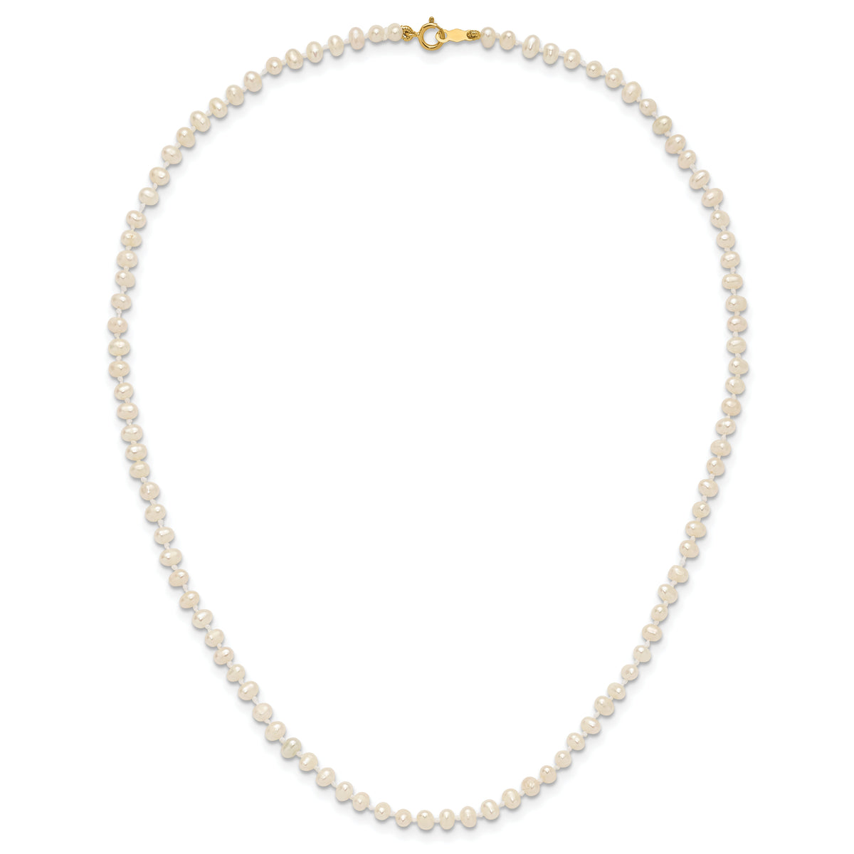 14k 3-4mm White Semi Round Freshwater Cultured Pearl Necklace-XF450-14
